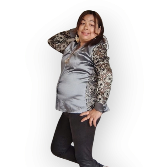 Laura Medium Elegant Gray and Black Lace Women's Top - Picture 4 of 8